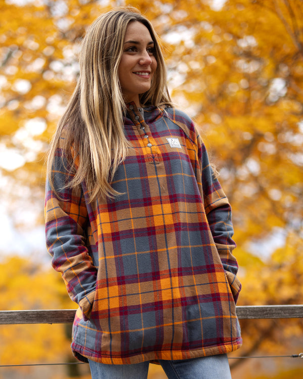 Fleece lined top flannel hoodie women's