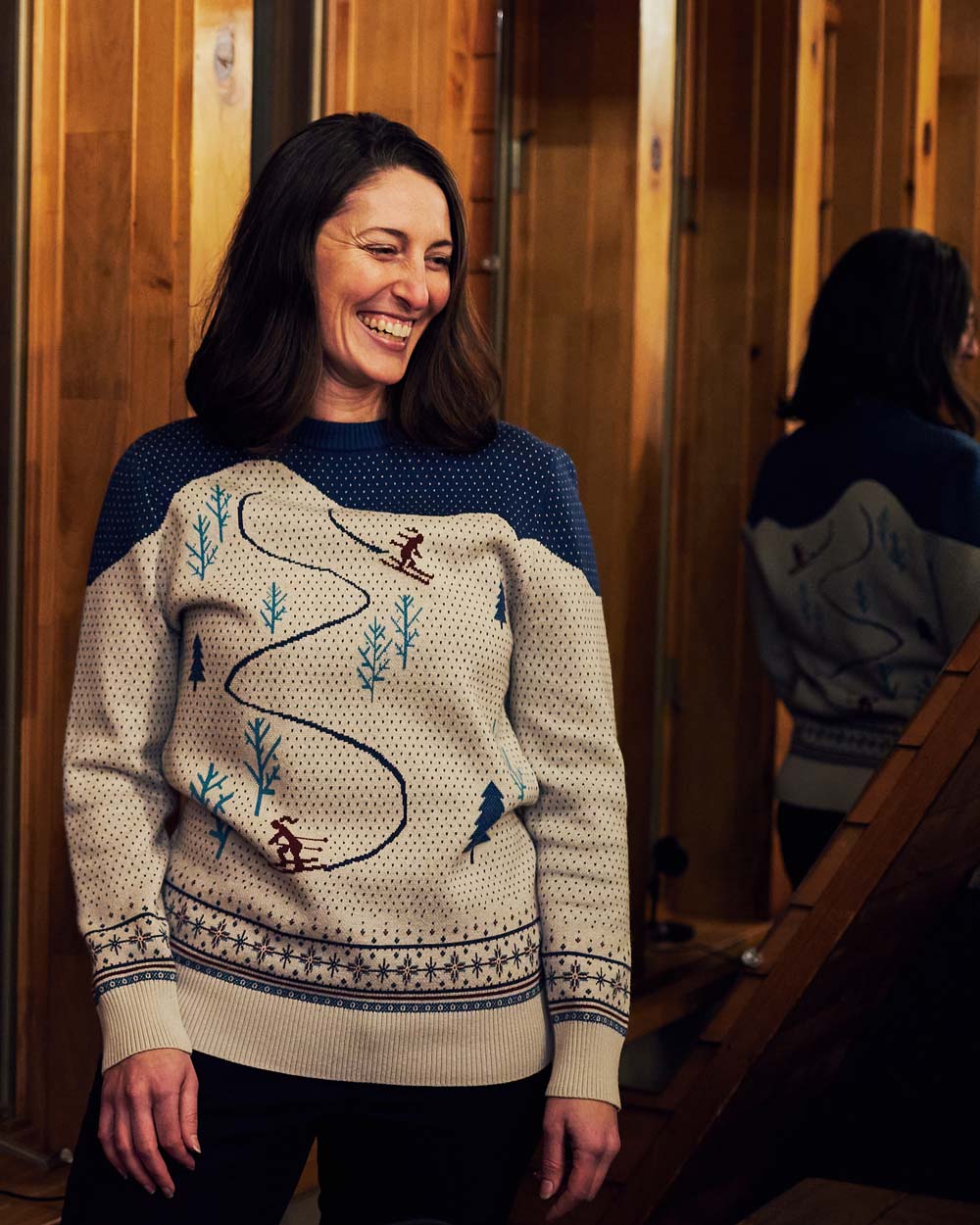 Women's Powder Day Shredder Sweater - Teal/Gray