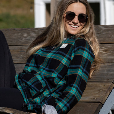 Women's Malo Fleece Lined Pullover Flannel - Borealis Black - Ski The East